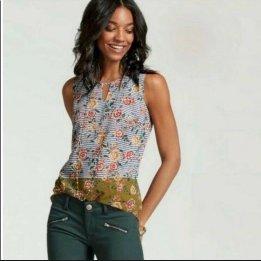 CAbi Penelope Mixed Print‎ Stripe Floral Sleeveless Blouse Women’s Medium #5354
